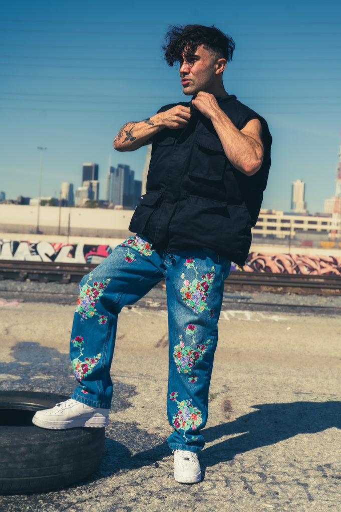 Calça Flower Denim